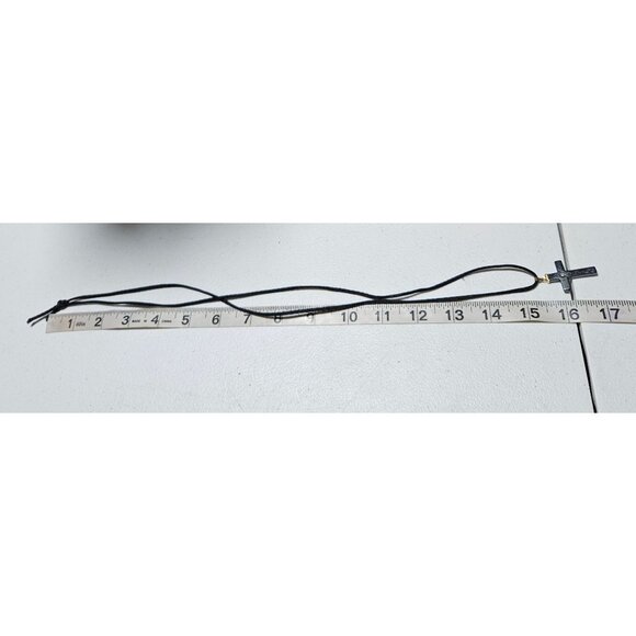 Black Cross Pendant Cord Necklace Rhinestone Accent Religious Spiritual Jewelry - Picture 4 of 5